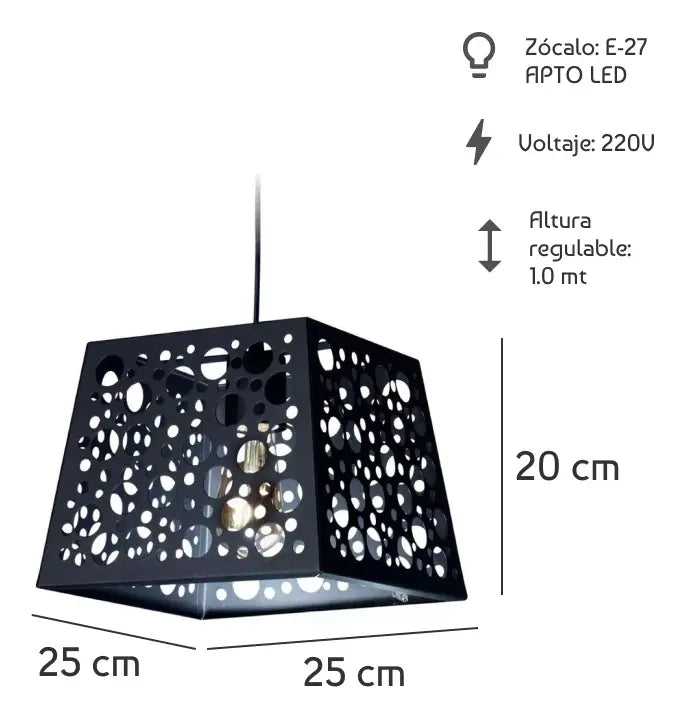 Lámpara Colgante Vintage Industrial Negra Jaula Metal Apto LED E27 Techo Cocina Living Comedor Retro Moderno