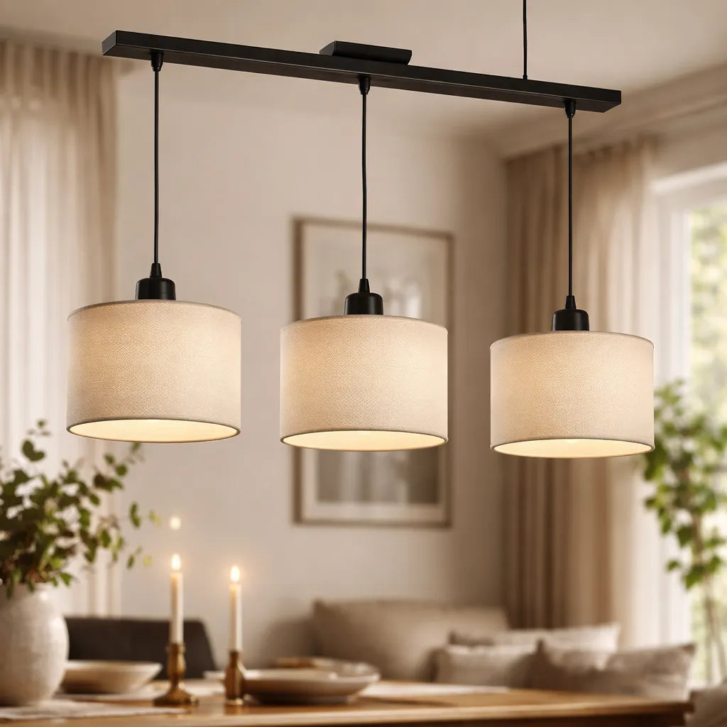 Lámpara Colgante 3 Luces LED Regulable Comedor Living Cocina Moderna Arpillera Techo E27 Cafeteria Restaurantes