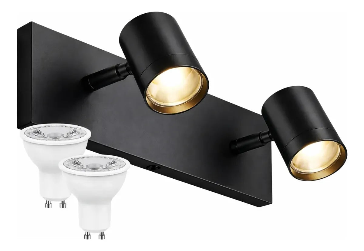 Luces Para Baño Aplique Pared Techgo 2 Luces Spot GU10 Led Moderno Negro Baño Cocina Living