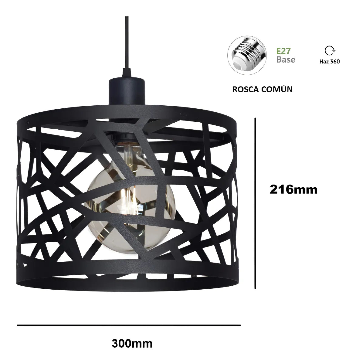 Lámpara Colgante Techo Metal Negro Apto LED Cocina Comedor Living Industrial Moderna