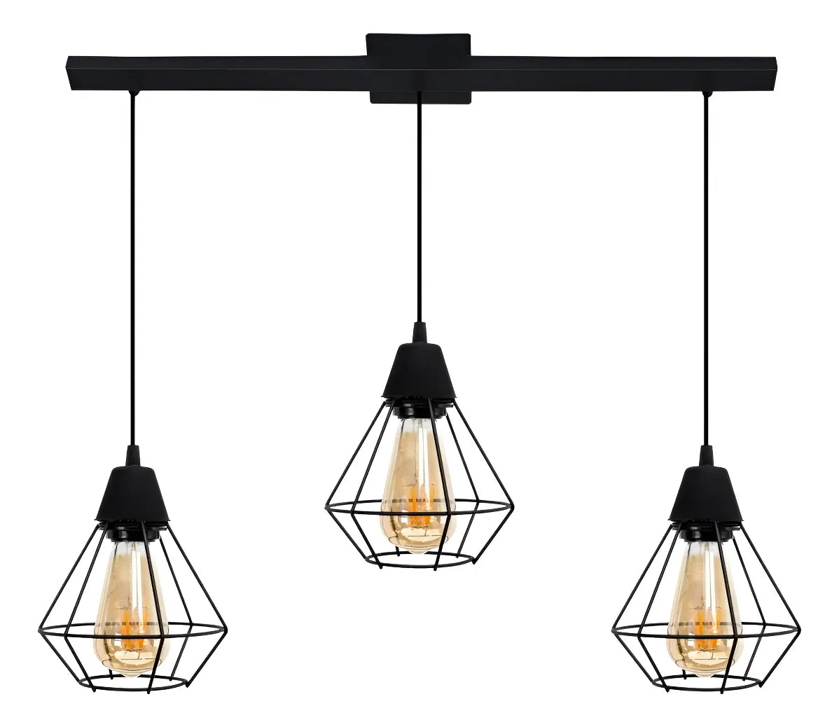 Lámpara Colgante Jaula Diamante 3 Luces Vintage E27 Techo Moderno Industrial Negro Blanco Cocina Comedor Living