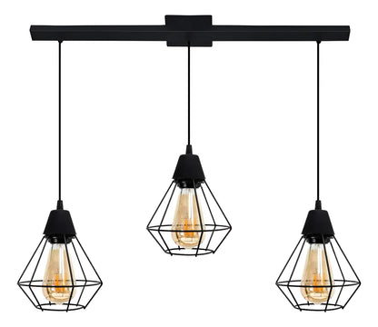 Lámpara Colgante Jaula Diamante 3 Luces Vintage E27 Techo Moderno Industrial Negro Blanco Cocina Comedor Living