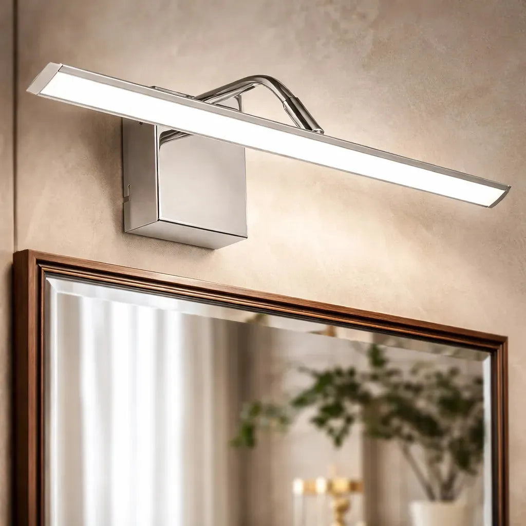 Aplique Pared Luces LED Moderno Para Baño 50cm Luz Cálida Móvil Acero Espejo Vanitory Interior