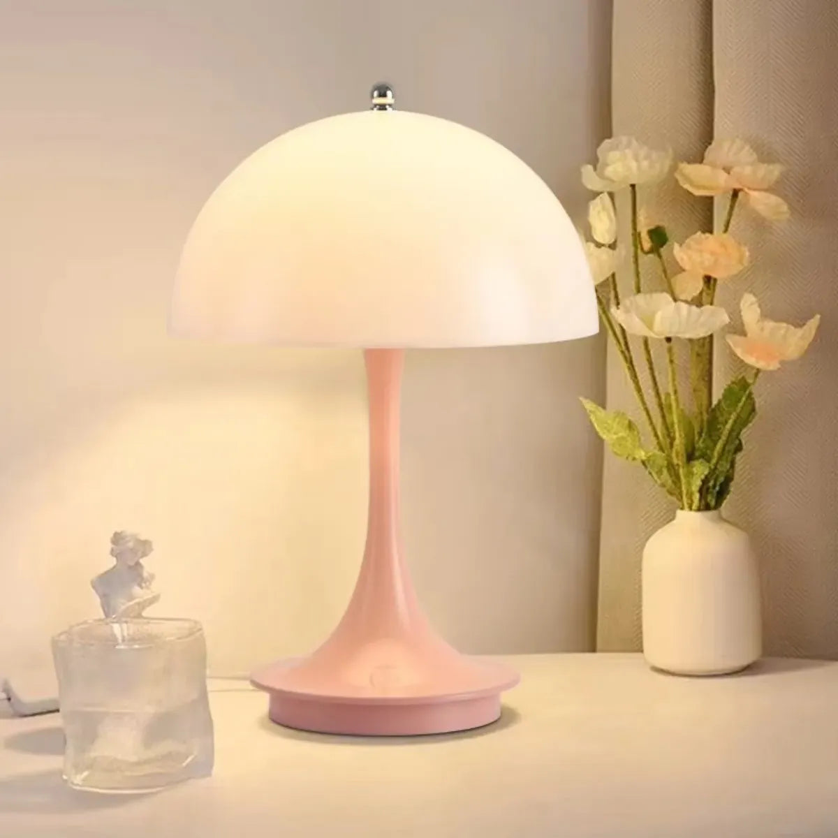 Lampara Velador LED Hongo Recargable USB con Luz Fría, Cálida y Neutra | Lámpara de Mesa Inalámbrica Regulable Moderna
