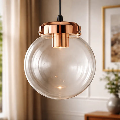 Lámpara Colgante Globo Vidrio Transparente E27 LED Moderna Cocina Isla Barra Living Comedor Dormitorio Cobre