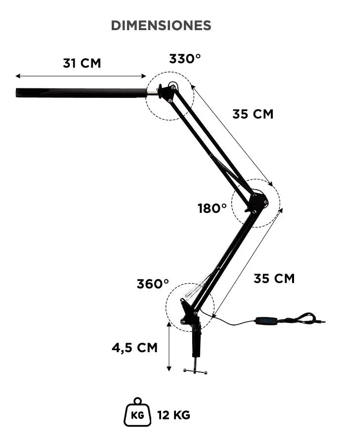 Lámpara Escritorio LED USB Regulable Brazo Flexible 360° Luz Fría Cálida Neutra Con Morsa Para Oficina Estudio Home Office