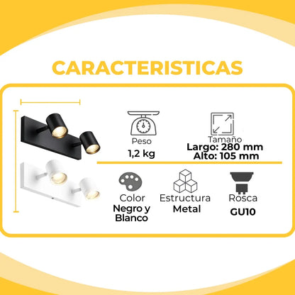 Luces Para Baño Aplique Pared Techgo 2 Luces Spot GU10 Led Moderno Negro Baño Cocina Living