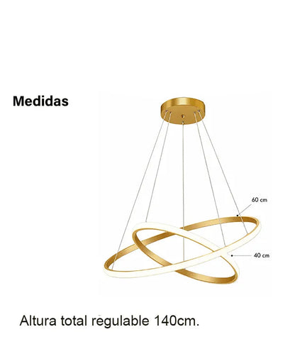 Lampara Colgante Doble Aro LED Dorada 60+40cm Moderna CCT Luz Fría Cálida Neutra Techo Living Comedor Cocina