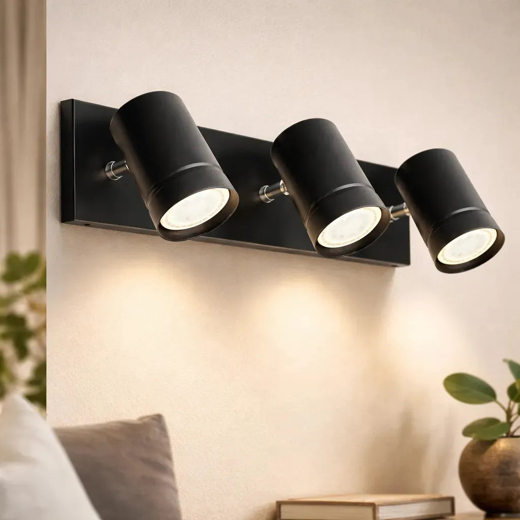 Luces Para Baño Aplique Pared Spot 3 Luces GU10 Movible Moderno Negro Para Baño Cocina Living Dormitorio O Pared
