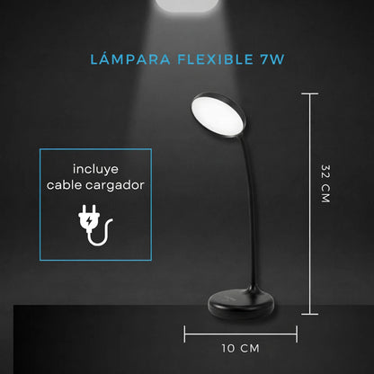 Lampara Velador De Estudio LED Recargable Flexible Dimerizable USB 7W Luz Escritorio Mesita de luz Habitacion Negro