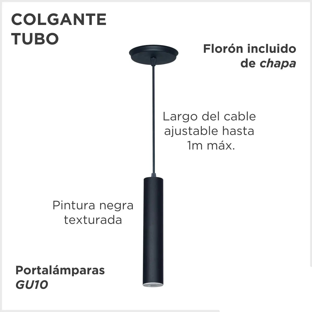 Lámpara Colgante Tubo LED Moderna Negra E27 Cocina Living Comedor Cocina Oficina Incluye Lampara
