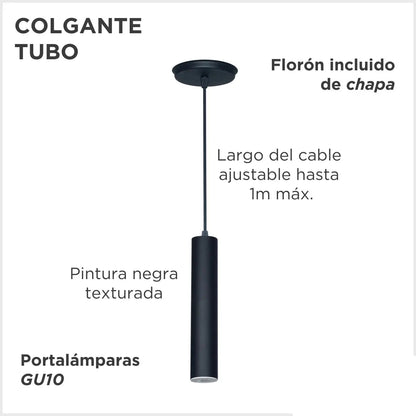 Lámpara Colgante Tubo LED Moderna Negra E27 Cocina Living Comedor Cocina Oficina Incluye Lampara
