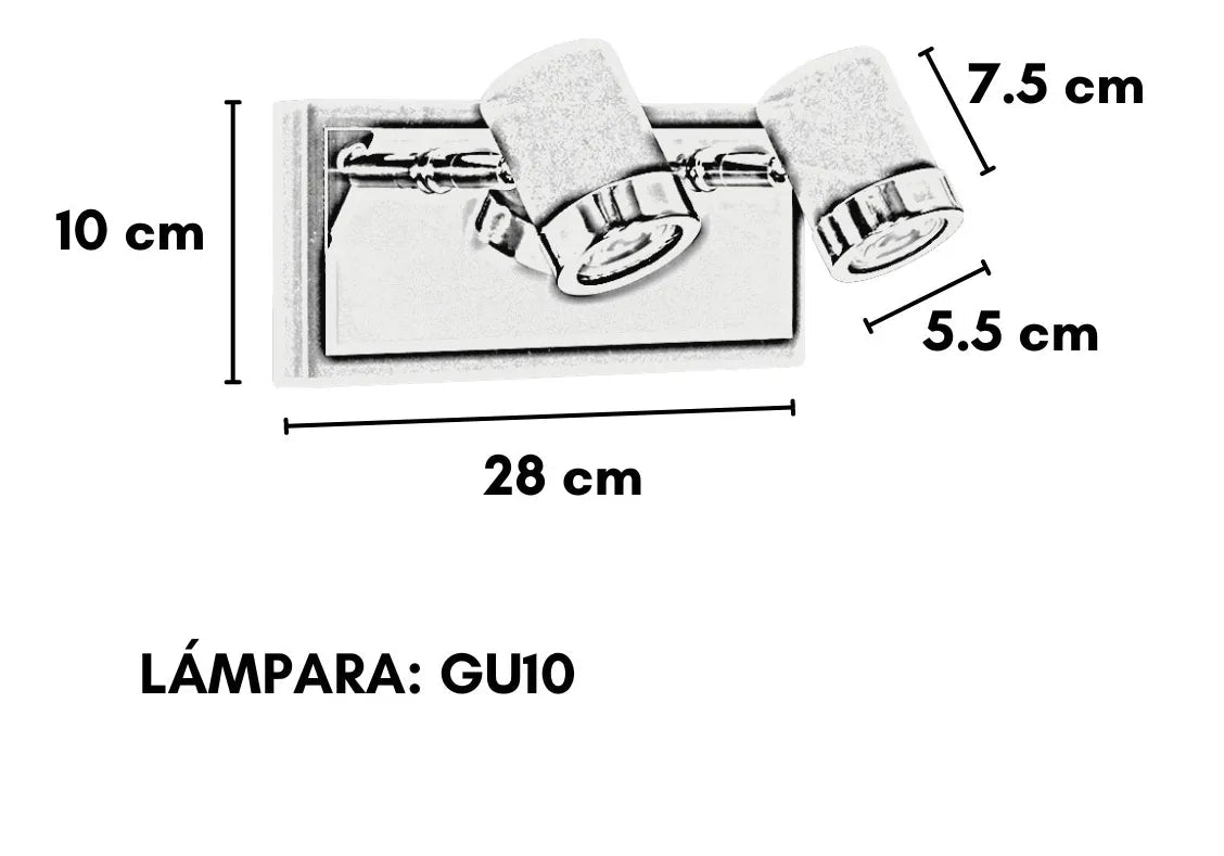 Aplique Pared Baño Moderno 2 Luces GU10 Apto LED Aluminio Plateado Bidireccional Espejo Tocador Decorativo