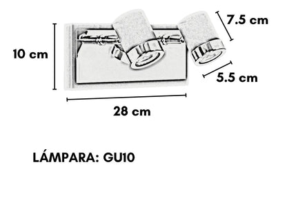 Aplique Pared Baño Moderno 2 Luces GU10 Apto LED Aluminio Plateado Bidireccional Espejo Tocador Decorativo