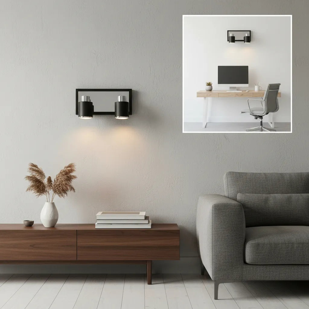 Luces De Baño Spot Aplique Pared Techo 2 Luces GU10 LED Negro Aluminio Moderno Cabezal Móvil Interior
