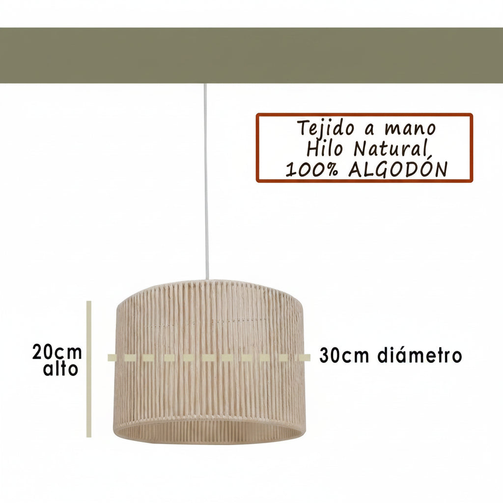 Lámpara Colgante Hilo Yute Algodón Crudo E27 luz de Techo Living Comedor Dormitorio Cocina Bar
