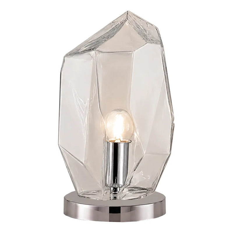 Lámpara Velador Mesa De Luz Vidrio Transparente E27 LED Moderno Dormitorio Living Cromo Decorativo